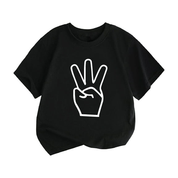 XIMIN Toddler Three Finger 3 Years Old Toddler Boys Birthday Shirt Cute Graphic Tee Short Sleeve Round Neck Retro Unisex T-Shirt (2-4 Years, Black)