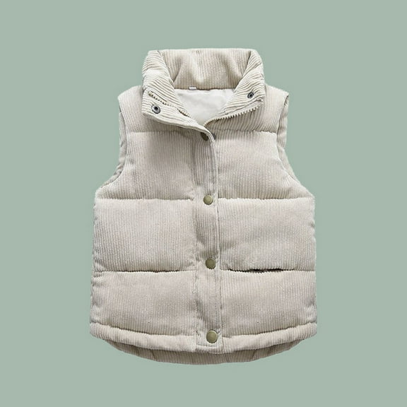 XIMIN Toddler's Corduroy Puffer Vest Stand Collar Zip Snap Button Sleeveless Jacket Winter Coat Baby Down Coat Thick Warm Coat Padded Quilted Vest Waistcoat