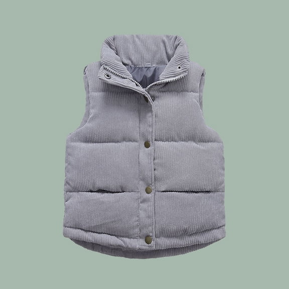 XIMIN Toddler's Corduroy Puffer Vest Stand Collar Zip Snap Button Sleeveless Jacket Winter Coat Baby Down Coat Thick Warm Coat Padded Quilted Vest Waistcoat