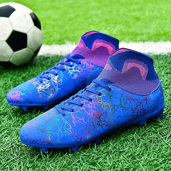 XIMIN Unisex High Top Lightweight Soccer Cleats Comfy Lightweight Durable Football Boots Spikes Secure Lace-Up Maximum Traction Shoes Training Sports Sneakers (10, Sky Blue)