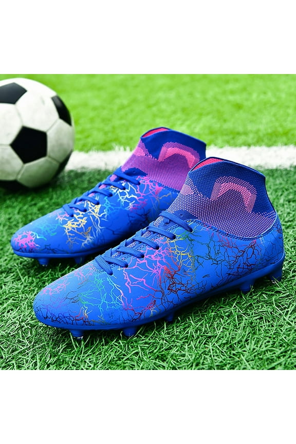 Unisex High Top Lightweight Soccer Cleats Comfy Lightweight Durable Football Boots Spikes Secure Lace-Up Maximum Traction Shoes Training Sports Sneakers (7, Sky Blue)