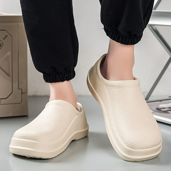 XIMIN Unisex Work Shoes Chef Special Waterproof Lightweight Cushioned Removable EVA Footbed with Arch Support Oil-Proof Anti-Skid Care Medical Shoes (45, Beige)