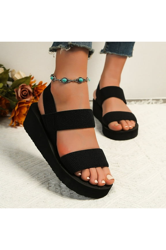Wedge Sandals for Women Lightweight Dressy Platform Elastic Ankle Strap Slip On Open Toe Thick Sole Mid Heels Casual Boho Summer Beach Outdoor Party Sandal