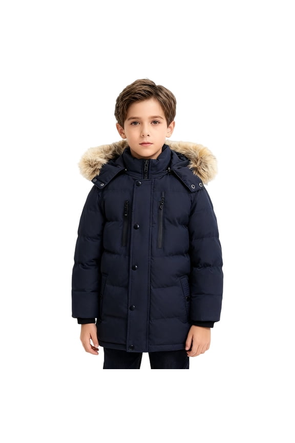 Winter Coats for Kid Boys Jackets Fleece Lined Parka Jackets Water Resistant Warm Thicken Puffy Hooded Puffer Outerwear Insulated Thicken Parka Coat