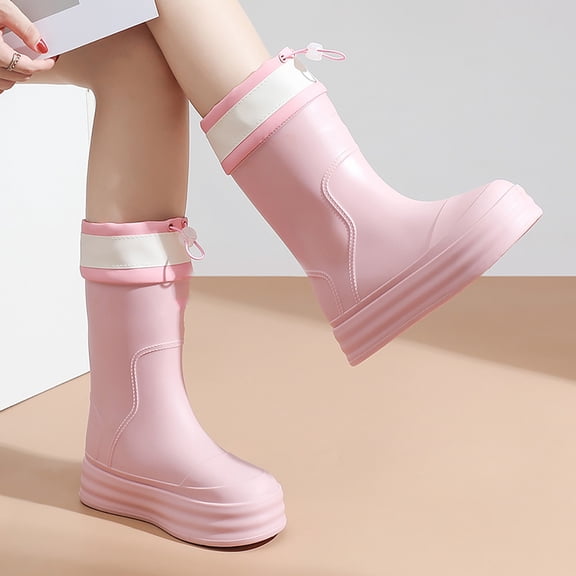 XIMIN Women Anti Slip Lightweight Soft Rubber Shoes Casual Rain Shoes Work Booties Platform Rain Boots Outdoor Fishing Thick Sole Waterproof Shoes