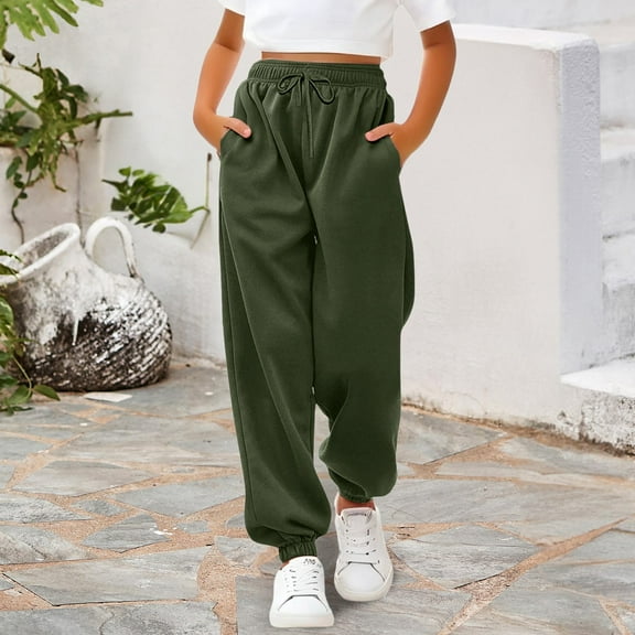 XIMIN Women Baggy Sweatpants Solid Color High Waisted Jogger Fleece Bottoms Sweat Pants Fall Clothes with Pockets Casual Active Joggers Y2k Aesthetic Warm Trousers