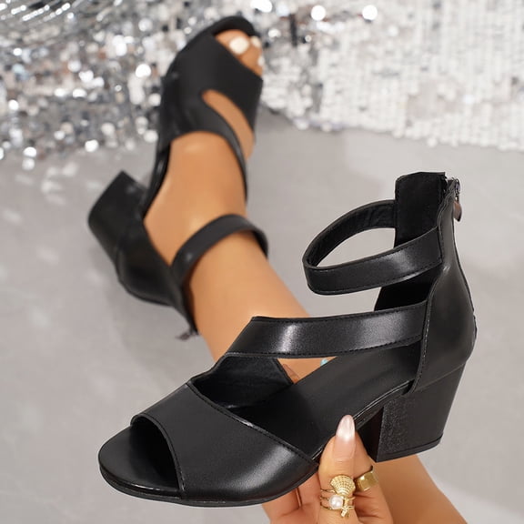 XIMIN Women Block Heel Sandals Modern Fashion Peep Toe Heeled Ankle Booties Summer Dress Shoes Casual Holiday Vacation Ballroom Dance Shoes Wedding Party Practice Performance Shoes