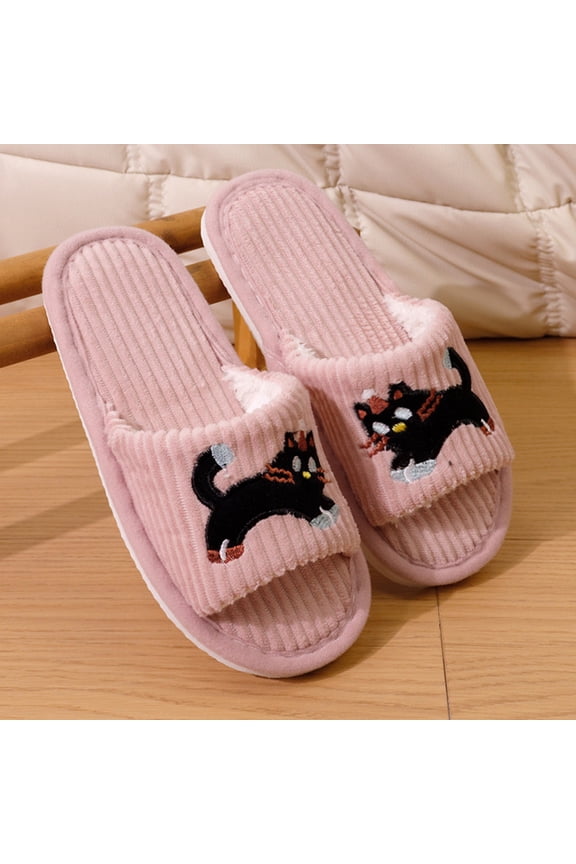 Women Cat Slippers Comfortable Slip-On Open Toe House Shoes with Cute Cartoon Cat Embroidered Design Perfect for Indoor Use House Slippers