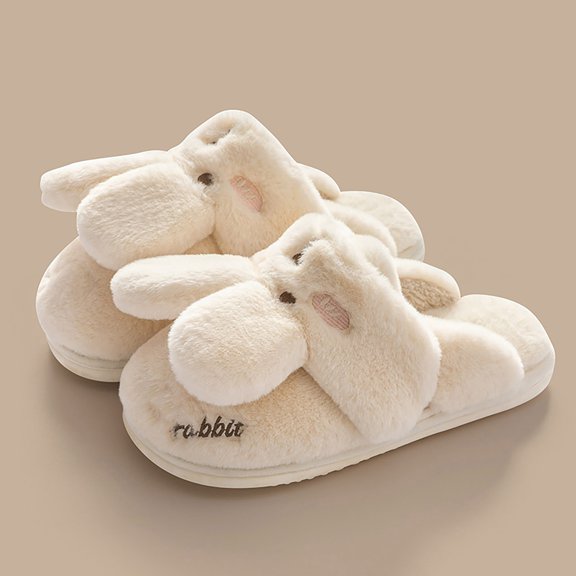 XIMIN Women Cute Fuzzy Rabbit Slippers Long Ear Bunny Animal Fluffy Plush Slippers Indoor Home Slippers Winter Warm Wear Home Cozy Furry Soft Stuff Shoes