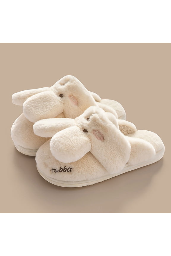 Women Cute Fuzzy Rabbit Slippers Long Ear Bunny Animal Fluffy Plush Slippers Indoor Home Slippers Winter Warm Wear Home Cozy Furry Soft Stuff Shoes