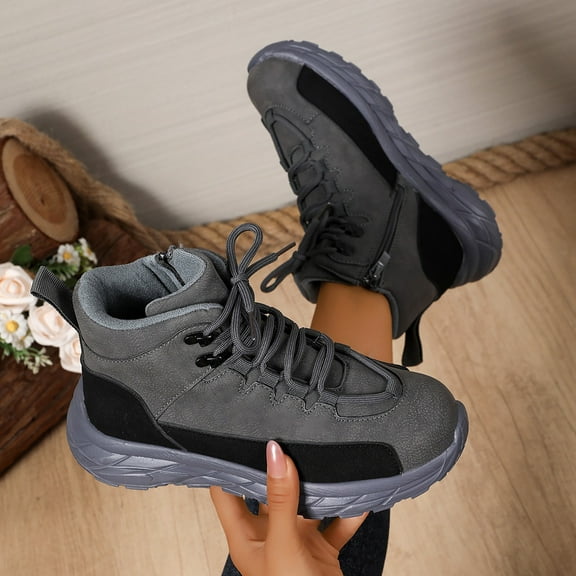 XIMIN Women Fashion Platform High Top Suede Leather Sneakers Non-Slip Slip-on Chukka Boots Comfortable Lace Up Casual Athletic Shoes Everyday Wear