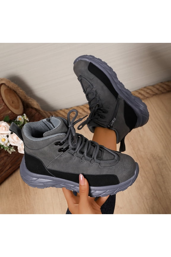 Women Fashion Platform High Top Suede Leather Sneakers Non-Slip Slip-on Chukka Boots Comfortable Lace Up Casual Athletic Shoes Everyday Wear