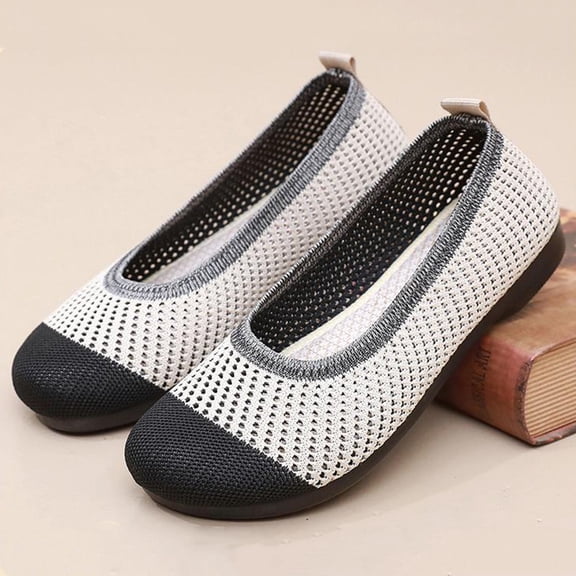 XIMIN Women Flat Shoes Dressy Pointed Toe Knit Ballet Casual Dress Shoes Ballerina Flats Round Toe Walking Flats Breathable Knitted Office Work Shoes (36, Black)