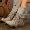 thumbnail image 1 of XIMIN Women Fringe Cowgirl Boots Knee High Boots Embroidered Cowboy Boots Stud Square Toe Mid Calf Western Boots with Chunky Heel Comfort Tall Western Boots, 1 of 5