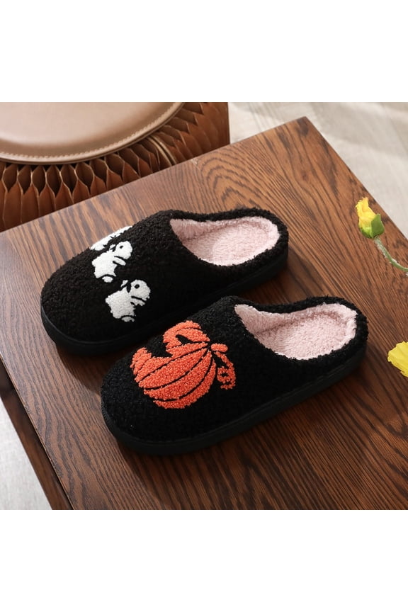 Women Halloween Slippers Cute Spooky Cartoon Pumpkin Goth Ghost Slippers Cozy Plush Spooky Slippers Plush Fuzzy Fluffy Fall Winter House Shoes