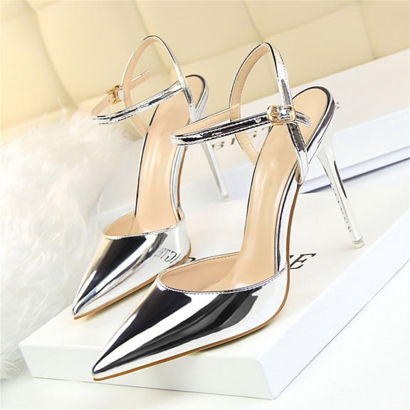 XIMIN Women High Heeled Sandal Sexy Pointed Toe High Heel Slingback Pumps Sandals Cutout Strappy Stiletto Slip on Formal Casual Shoes Party Wedding (6, Silver)