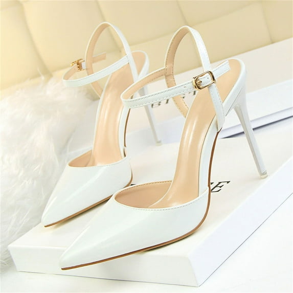 XIMIN Women High Heeled Sandal Sexy Pointed Toe High Heel Slingback Pumps Sandals Cutout Strappy Stiletto Slip on Formal Casual Shoes Party Wedding (7.5, White)