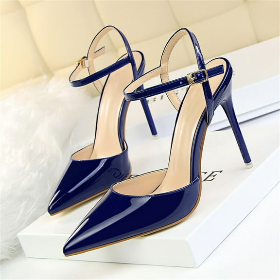 XIMIN Women High Heeled Sandal Sexy Pointed Toe High Heel Slingback Pumps Sandals Cutout Strappy Stiletto Slip on Formal Casual Shoes Party Wedding (7.5, Blue)