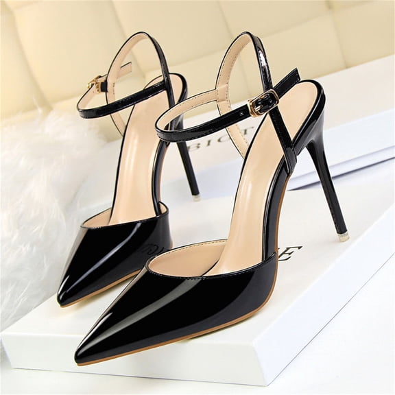 XIMIN Women High Heeled Sandal Sexy Pointed Toe High Heel Slingback Pumps Sandals Cutout Strappy Stiletto Slip on Formal Casual Shoes Party Wedding (7.5, Black)