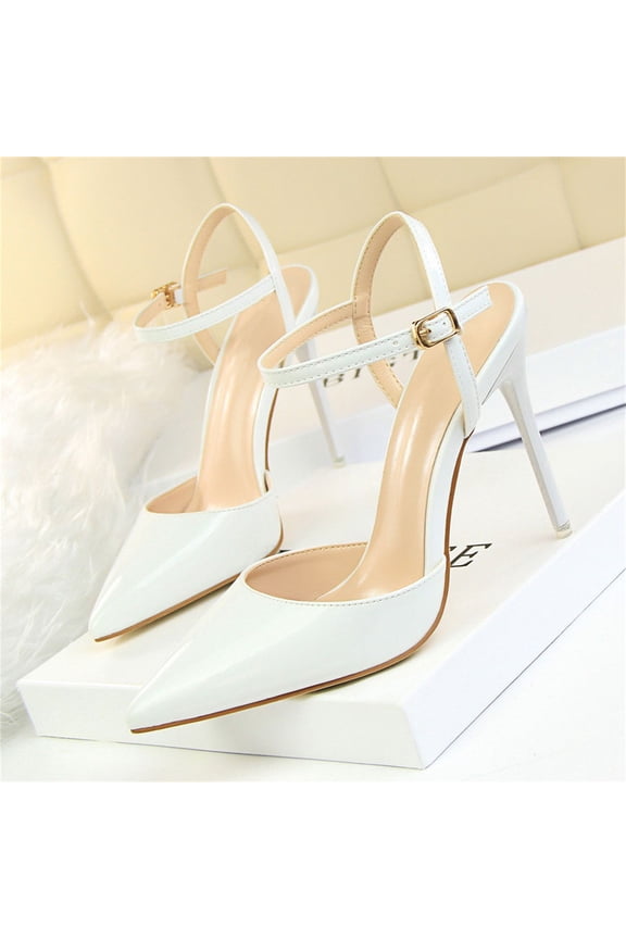 Women High Heeled Sandal Sexy Pointed Toe High Heel Slingback Pumps Sandals Cutout Strappy Stiletto Slip on Formal Casual Shoes Party Wedding (8, White)