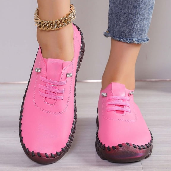 XIMIN Women Leather Soft Bottom Beef Tendon Loafers Slip-on Orthopedic Shoes Walking Arch Support Sneakers Low Top Lightweight Breathable Running Shoes Comfortable Sneakers