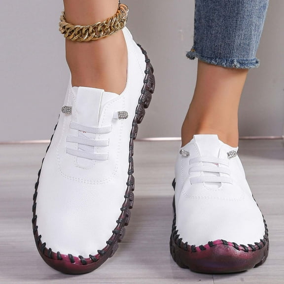 XIMIN Women Leather Soft Bottom Beef Tendon Loafers Slip-on Orthopedic Shoes Walking Arch Support Sneakers Low Top Lightweight Breathable Running Shoes Comfortable Sneakers