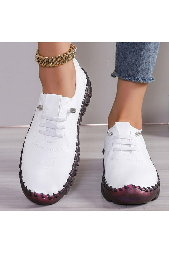Women Leather Soft Bottom Beef Tendon Loafers Slip-on Orthopedic Shoes Walking Arch Support Sneakers Low Top Lightweight Breathable Running Shoes Comfortable Sneakers