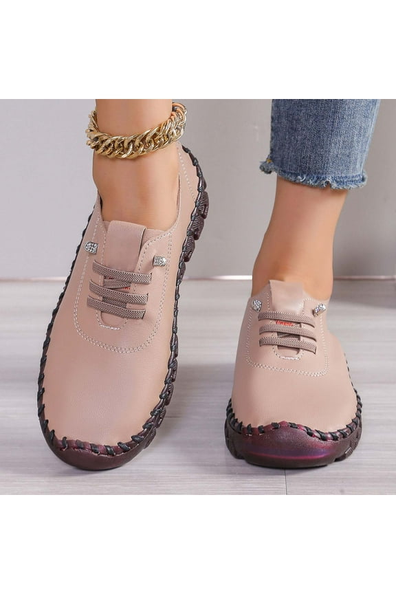 Women Leather Soft Bottom Beef Tendon Loafers Slip-on Orthopedic Shoes Walking Arch Support Sneakers Low Top Lightweight Breathable Running Shoes Comfortable Sneakers