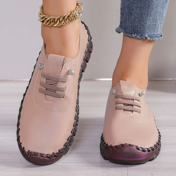 XIMIN Women Leather Soft Bottom Beef Tendon Loafers Slip-on Orthopedic Shoes Walking Arch Support Sneakers Low Top Lightweight Breathable Running Shoes Comfortable Sneakers