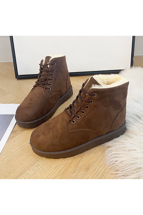 Women Low Heel Suede Leather Lace Up Boots Snow Boots Faux Furry Lined Ankle Booties Casual Slip on Fall Winter Short Boots Side Zipper Wide Width Boots