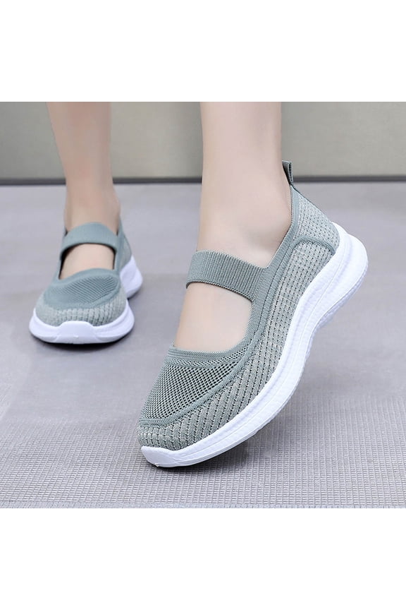 Women Mary Jane Nurse Sneakers Platform Shoes Slip on Walking Sneakers Chunky Sole Breathable Fashion Knit Washable Casual Toning Rocker Shoes with Arch Support