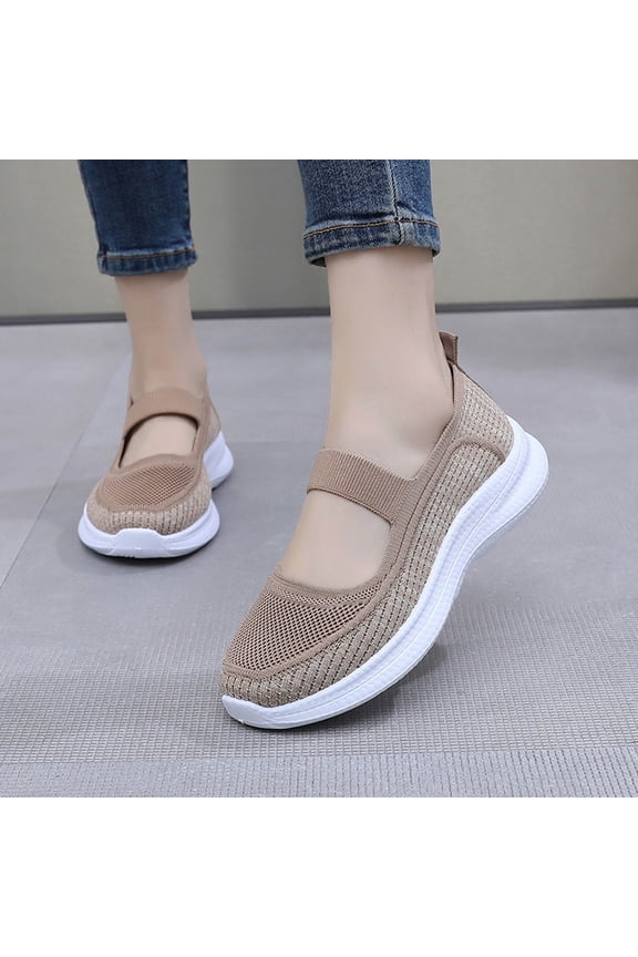 Women Mary Jane Nurse Sneakers Platform Shoes Slip on Walking Sneakers Chunky Sole Breathable Fashion Knit Washable Casual Toning Rocker Shoes with Arch Support