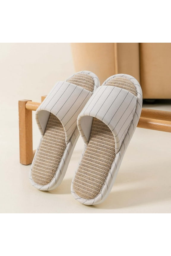 Women Men Bamboo House Slippers Easy to Clean Open Toe Tatami Straw Sandals Summer Cooling Slippers with Non-Slip Soft Sole for Sweaty Feet Odor-Resistant