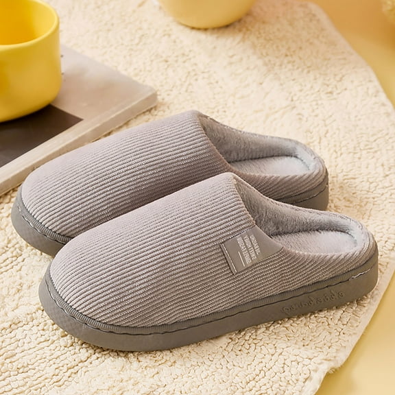 XIMIN Women Men Cotton Slippers Stripe Non-slip Soft Plush Slippers Home Indoor Bedroom Shoes Cozy Slippers Corduroy House Slippers Winter Autumn Warm Slippers