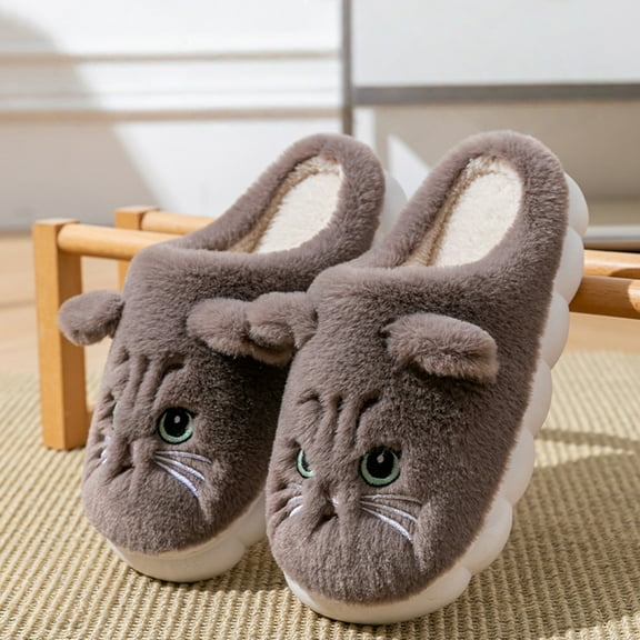 XIMIN Women Men Cute Cozy Cat Fuzzy Fluffy Faux Fur Animal Slippers with Soft Sole Winter Warm Comfy Sandals Outdoor Indoor House Slippers Slides