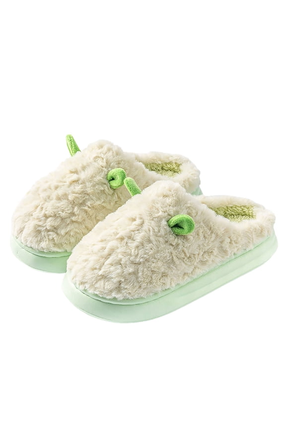 Women Men Cute Slipper Slip-On House Plush Slides Furry Fleece Lining Slipper Sheep Ear Faux Fur Slide Fluffy Warm Autumn Winter Sandal Lounging Rubber Sole Shoe