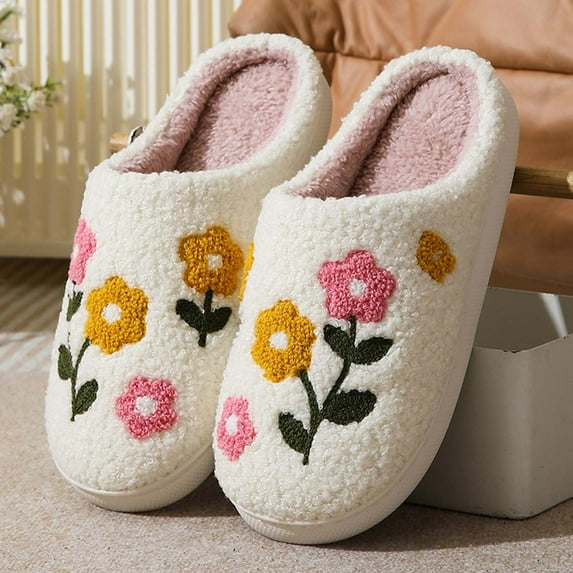 XIMIN Women Mens Non-Slip Furry House Slippers Fuzzy Print Slippers Casual Slip-on Home Shoes Cute Warm Outdoor Indoor Soft Plush Anti Slip Bedroom Cozy Shoes