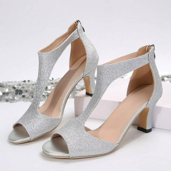 XIMIN Women Orthopedic Open Toe Heels High Heel Dress Rhinestone Shoes Suede Sandals Cutout Roman Sandals with Back Zipper Summer Party Prom Footwear