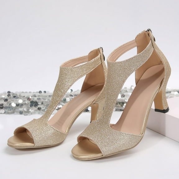 XIMIN Women Orthopedic Open Toe Heels High Heel Dress Rhinestone Shoes Suede Sandals Cutout Roman Sandals with Back Zipper Summer Party Prom Footwear