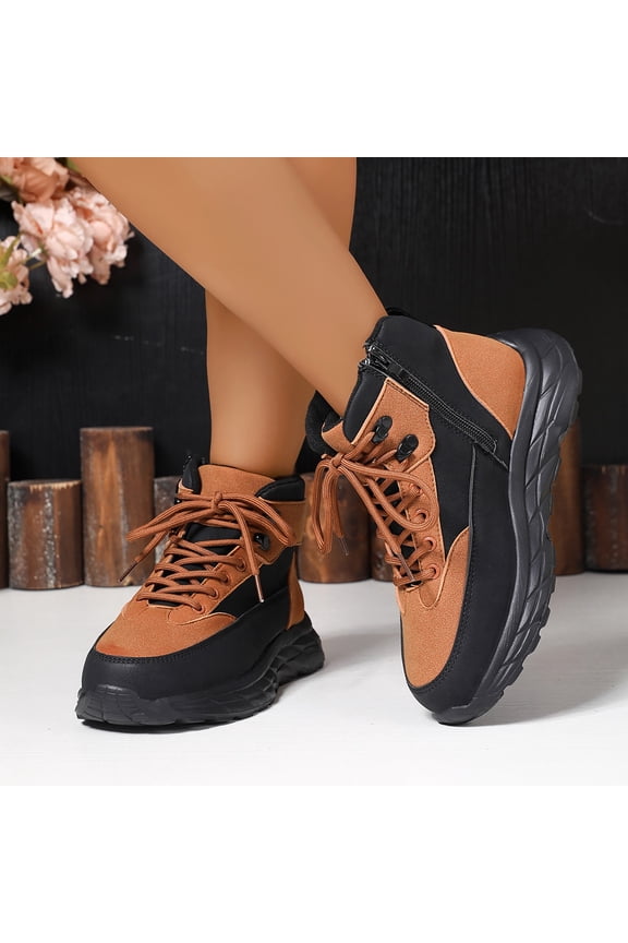 Women Platform High Top Leather High Top Waterproof Industry Construction Sneakers Comfortable Lace Up Casual Fashion Athletic Shoes Everyday Wear
