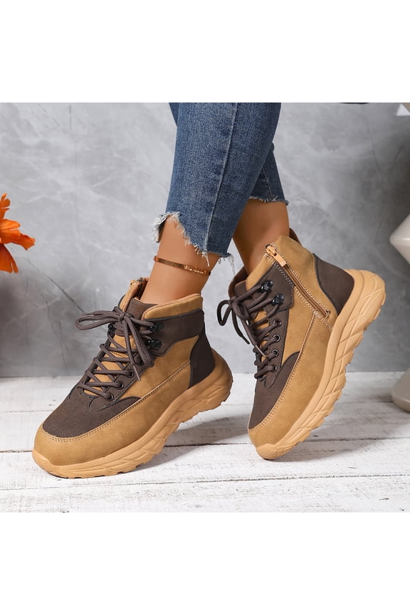 Women Platform High Top Leather High Top Waterproof Industry Construction Sneakers Comfortable Lace Up Casual Fashion Athletic Shoes Everyday Wear