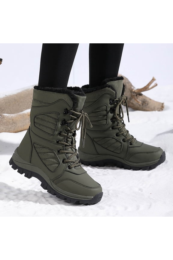 Women Platform Puffer Boots High Top Fuzzy Lined Lace Up Waterproof Comfort Warm Fur Lined Lightweight Non Slip Winter Warm Snow Booties