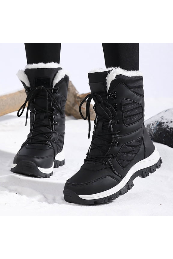 Women Platform Puffer Boots High Top Fuzzy Lined Lace Up Waterproof Comfort Warm Fur Lined Lightweight Non Slip Winter Warm Snow Booties