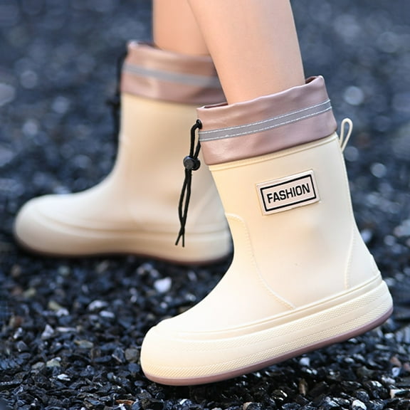 XIMIN Women Rain Boots Comfort Mid-Calf Lightweight Boots Short Rain Boots Waterproof Garden Shoes Outdoor Work Anti-Slipping Rainboots Stylish Light Ankle Rain Shoes