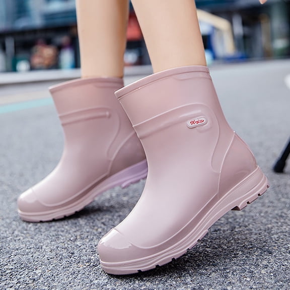 XIMIN Women Short Rain Boots Lightweight Waterproof Garden Boots Outdoor Anti-Slip Chelsea Rain Boots Stylish Mid Heel Rubber Ankle Booties with Comfy Insoles