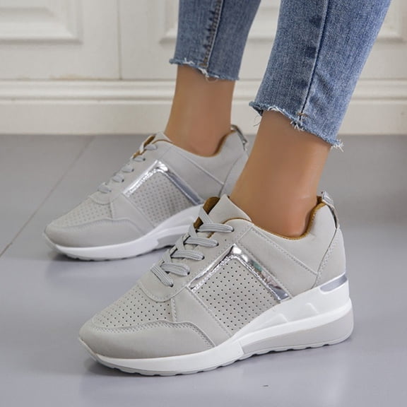 XIMIN Women Wedge Lace Up Platform Sneakers Fashion White Platform Sneakers Chunky Sneakers Slip On Loafers Breathable Comfortable Wedge Lightweight Work Shoes