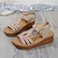thumbnail image 1 of XIMIN Women Wedge Sandals Wide Width T Strap Walking Shoes Low Heel Dressy Sandals Ankle Strap Summer Shoe Casual Open Toe Platforms Shoes Leather Slip On Beach Sandals, 1 of 7