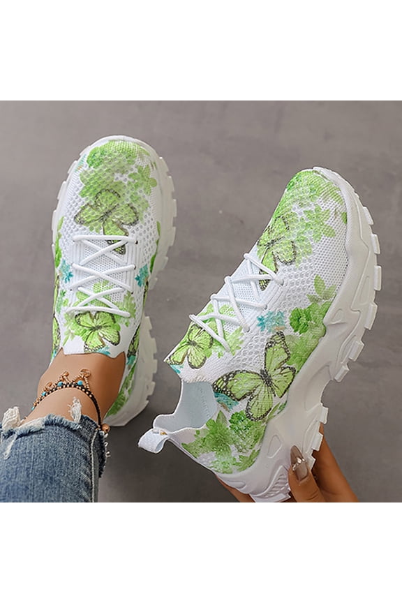 Women's Adorable Butterfly Pattern Lace-Up Fashion Sneakers Lightweight Orthopedic Walking Shoes Lace-Up Breathable Mesh Anti-Slip Tennis Sneakers Casual & Comfortable Shoes