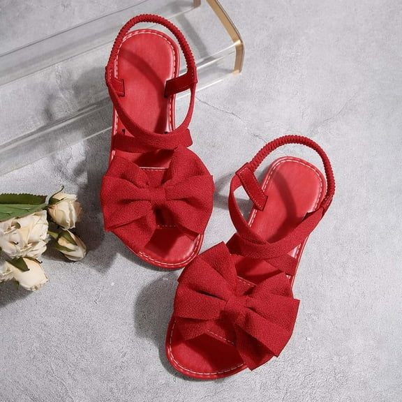 XIMIN Women's Ankle Strap Bowknot Coquette Fancy Sandals Criss Cross Open Toe Bowknot Dressy Leather Sandals Holiday Beach Flat Sandals Slip On Slide Sandals