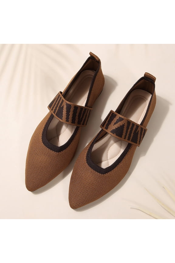 Women's Ballet Flats Pointed Toe with Wide Elastic Strap Arch Support Knit Mesh Slip-On Ballet Shoes for Everyday Wear Lightweight and Breathable (7.5, Brown)